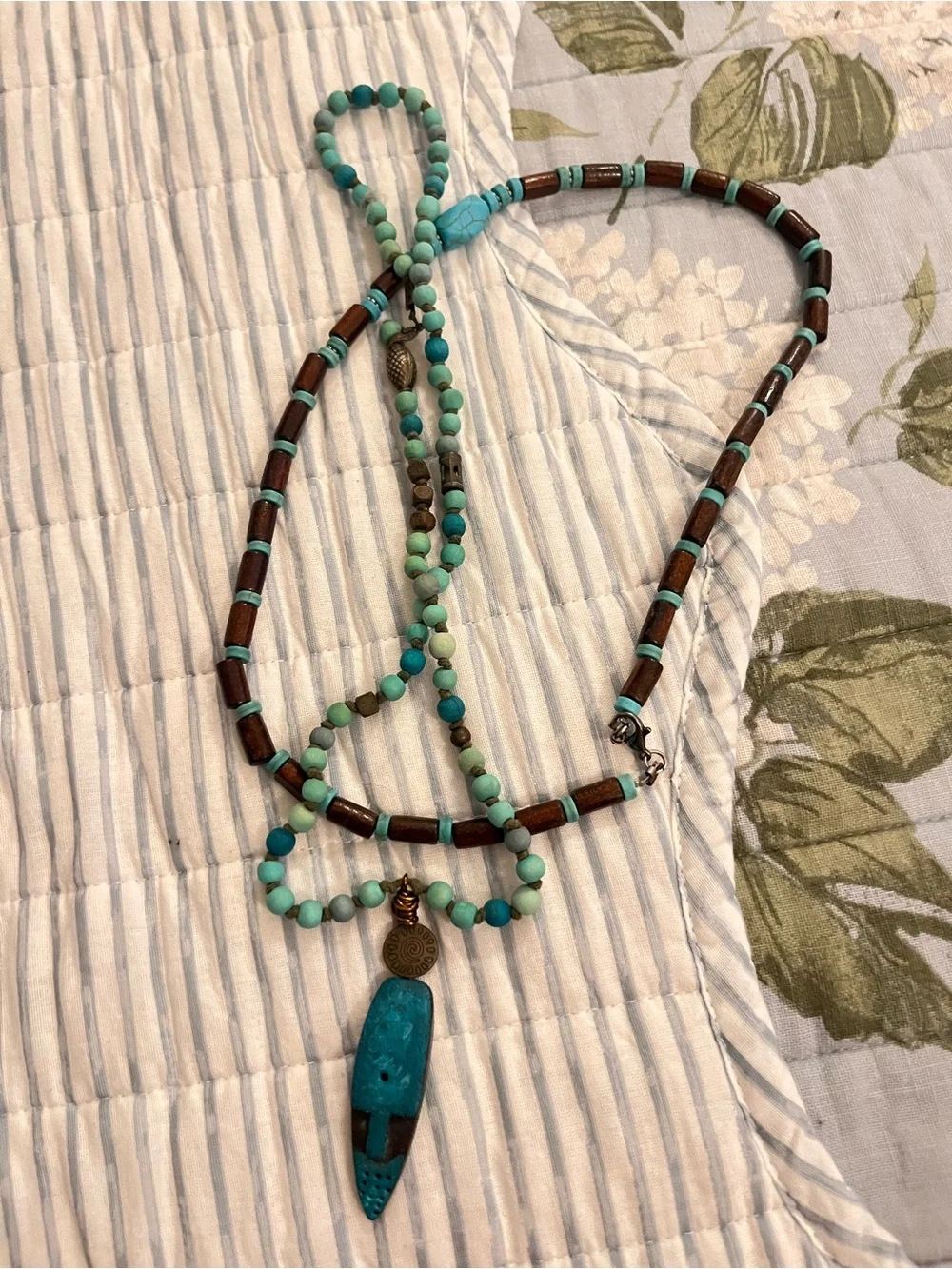 Two Turquoise Bead Pendant Necklace - Women Jewelry size 20 inch. Beautiful